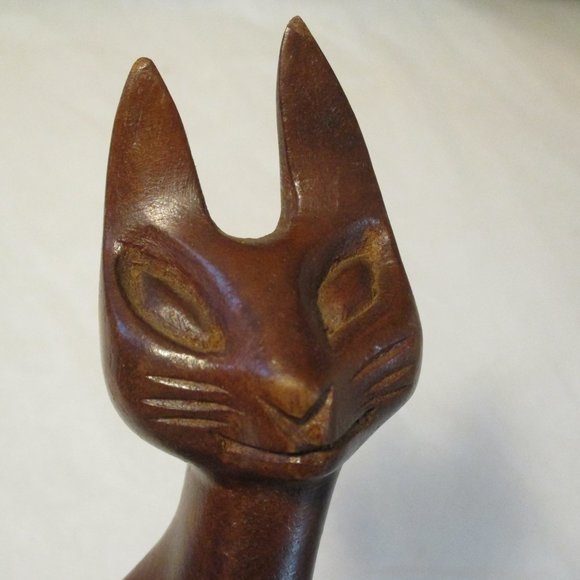 Vintage Mid-Century MCM Wood Siamese Cat Sculpture Figure Figurine - Picture 8 of 9